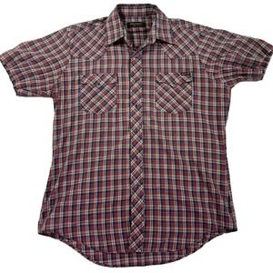 Roebucks Shirt Mens Large Red Blue Plaid Pearl Snap Short Sleeve Casual Western